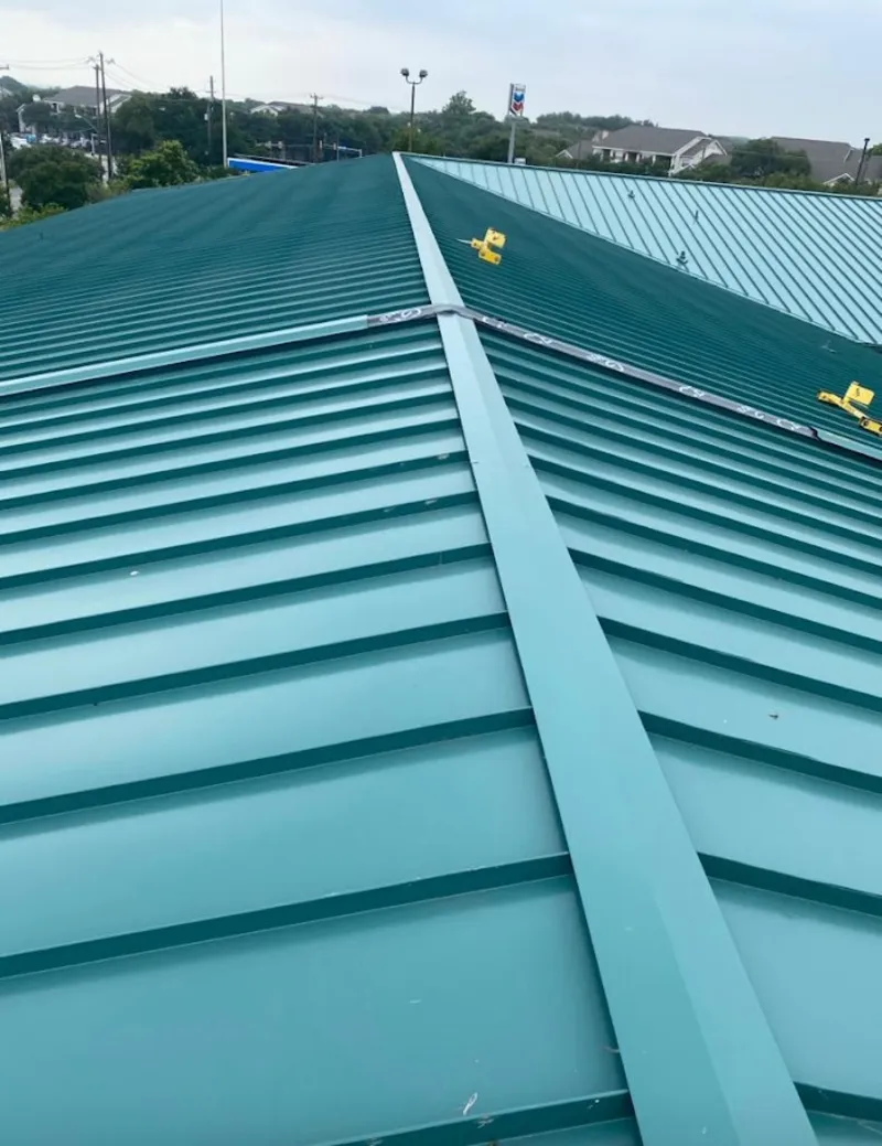 Green commercial metal roof ridge and valley for Metal Roof Repair in Old Town